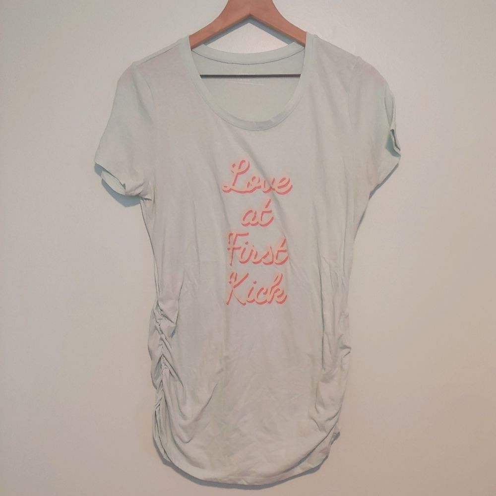 Motherhood Maternity Love At First Kick T-Shirt Mint & Pink Size Medium